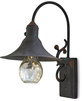 Loberon LED-Wandlaterne Tilleras, Klassische Form, Glaskörper mit LED-Girlande, französischer Landhausstil, wunderschöne Patina, batteriebetrieben, Eisen, schwarz