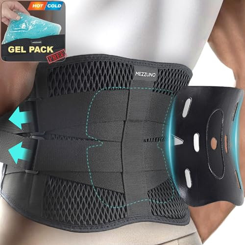 mezzuno Neu Rückenbandage Herren Damen mit verbesserter Unterstützung entfernbar Thermotherapie Pad - Rückenstützgürtel für das Heben von schweren Lasten - Rückengurt Rückenschmerzen - (M)