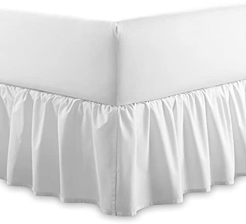 Plain 100% Egyptian Cotton Fitted Valance Sheet | Easy Care 16 / 40cm Extra Deep Frilled Valance Fitted Bed Sheet - Machine Washable - Single Double King Size (White, Double)