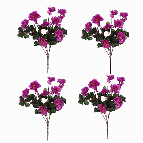 Künstliche Azaleen-Blume, Kunstblume, 4 Bündel mit schönen Kunstblumen, Heimdekoration und Outdoor-Dekoration (dunkellila)