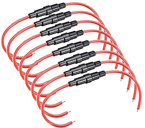 Guuzi 8 Pezzi 5 × 20 mm 32 V 20 A AGC Portafusibili Tipo a Vite in Linea con Filo 16 AWG