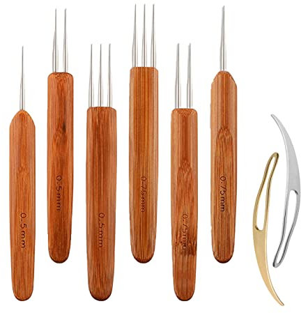 CDIYTOOL Dreadlock Häkelnadel-Werkzeug-Set, Zopfhaar, Dreadlocks, Nadeln, Weben, Häkeln, Bambus-Haken für Dreadlocks, Interlocks, Sisterlocks, Zopfhandwerk (1 Haken, 2 Haken, 3 Haken)