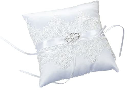 Hoshisea Hochzeit Ringkissen, Kissen Ring Träger Mit Doppelten Herzen Dekoration, Ringkissen Quadratische Form, für Hochzeiten Ringaccessoires, 15cm×15cm(Weiß)