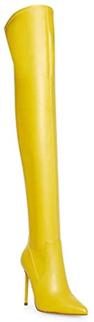 Yolkomo Over The Knee Thigh High Boots for Women Pointed Toe Stiletto High Heel Boots Above The Knee Sock Boots for Women Sexy Stretchy Pull On Leather OverKnee High Boots Yellow Size 9