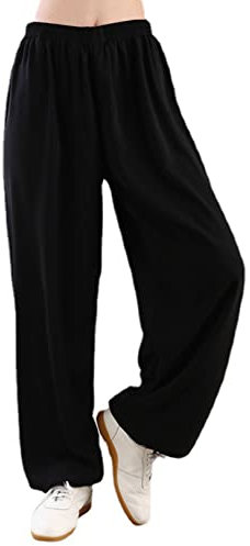 WoCOyo Taiji Training Hose Gemütlich Freizeit Chinesische Kampfkunst Tai Chi Kung Fu Qigong Shaolin Baumwolle Plus Seide Weite Beine Elastische Taille Tai Chi Kung Fu Hose für Damen Herren,001,XL