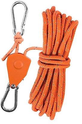 NUZAMAS Lot de 2 cordes de camping réfléchissantes 4 m pour rideaux avec poulie 4 mm corde de guide pour tente avec régulateur pour camping en plein air, randonnée, auvents de soleil orange