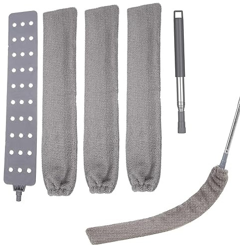 Gamrong Teleskop Staubwedel Waschbar - Einziehbarer Spalt-Staubreiniger Mit 3 Abwaschbaren Tüchern & Edelstahl-Teleskopstange - Mikrofaser-Handstaubwedel, Mikrofaser-Eckbesen