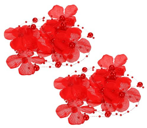 PATIKIL Flores Perla Cuerda Cuentas Guirnalda, 2uds 4.3 Pies Artificial Perla Alambre Guirnalda para Navidad Árbol Fiesta Bricolaje Artesanía Hogar Boda Decorativo, Rojo