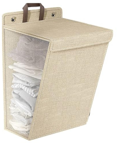 Cesto plegable para colgar la ropa sucia, resistente al agua, 30 L, cesta de almacenamiento para juguetes, con tapa, caja de almacenamiento con tapa, color beige