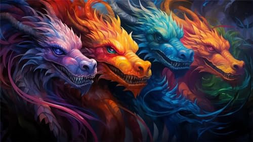 Diamond Painting Erwachsene, DIY 5D Horror Drache Diamant Painting Bilder Kinder, Basteln Erwachsene Weihnachten Diamond Painting Zubehör Set für Geschenk Herbst Deko Schlafzimmer(49.6x28in)-9T