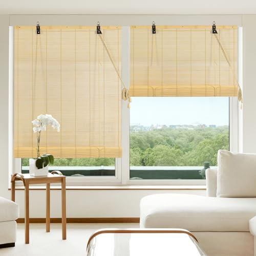 Cy.curtain bright Bambus-Rollo für den Innenbereich, Jalousien aus Holz, Sonnenschutz und Privatsphäre, für Fenster und Tür, 60x 220 cm