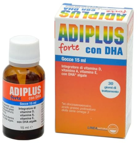 ADIPLUS FORTE GOCCE 15 ml - Integratore alimentare di vitamina D, vitamina A, vitamina E con DHA algale