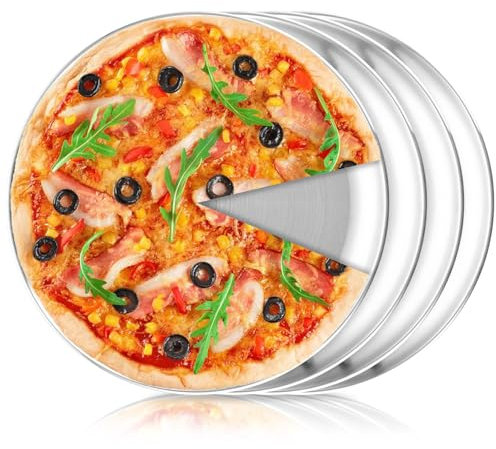 LDXDRU 4 Stück Edelstahl Pizzablech Rund 30cm, Pizza Backblech Pizza & Flammkuchen Pizzaform, Antihaftbeschichtet Pizzableche für Backofen Backen