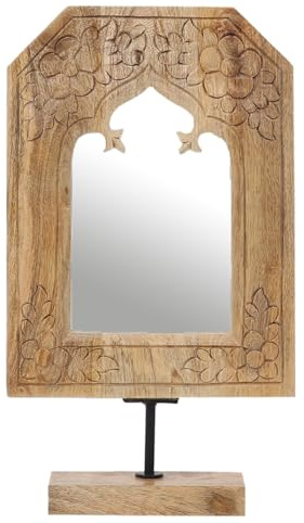 Boho Standspiegel Akaash Motiv 2 modern aus Mangoholz in Natur 38 cm