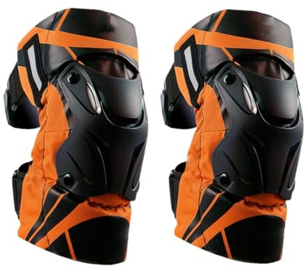 Ginocchiere per motocross, ginocchiere, parastinchi per moto, paintball, pattinaggio, corsa, equitazione, K01-3, colore arancione, taglia unica