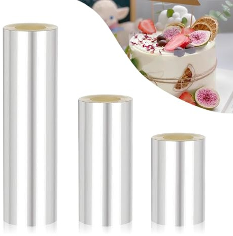 ZTMAKYLH Tortenrandfolie, 3 Rollen Acetat Folie Wiederverwendbar, Tortenfolie Transparent, Acetat Folie, 8CM/10CM/15CM x 10M Acetat Folie, Tortenrandfolie Wiederverwendbar, zum Kuchenbacken