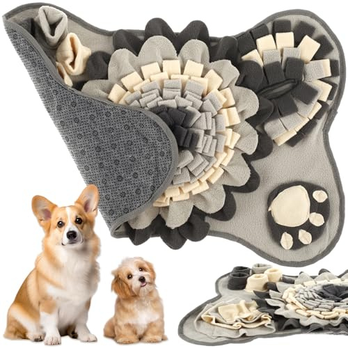 Mamamax Tapis à Renifler pour Chien Educateur 64 * 43cm Tapis de Fouille avec Sons BB pour Entraînement et Alimentation Snuffle Mat Jouet Intelligent pour Chien Chiot Lavable Main Machine (Gris)