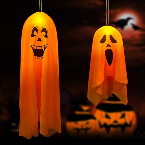 Lets Joy Halloween Geist Lichter, 2 Stück Halloween Geist zum Aufhängen, Laterne, Partyzubehör, lustige Dekoration für den Außenbereich, Garten