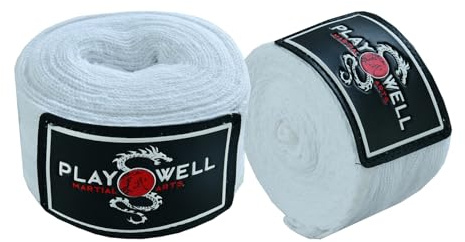 Playwell Boxbandagen, MMA, Muay Thai, Baumwolle, Weiß, 5 Meter lang