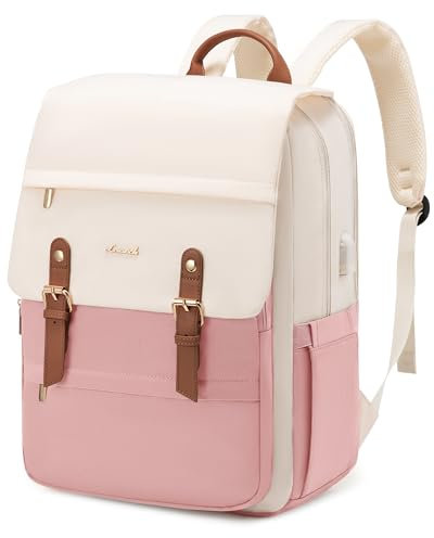 LOVEVOOK Rucksack Damen Rosa, Laptop Schulrucksack 15,6 Zoll, Wasserdichter Tagesrucksack, Schultasche Reiserucksack, Backpack Women Elegant für Uni Reise Büro Pendeln, Beige Rosa