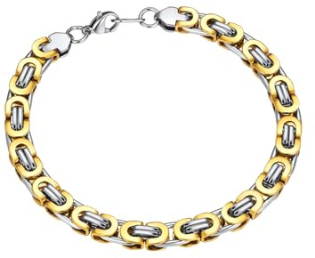 ChainsPro Gourmette Homme Plaqué Or Maille Byzantin,Bicoloré Bracelet Grosse Maillon 6mm 21cm en Acier Inoxydable,Bijoux Chunky Style Chaines,Cadeau Anniversaire Hommes et Garçons