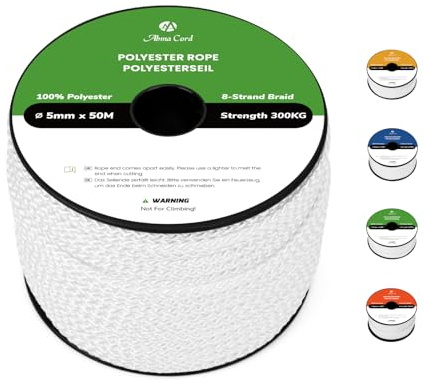 Abma Cord Polyesterseil Schnur Seil 5mm x 50m auf Spule - Weiß