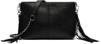 MISAKO Anabela bolso bandolera pequeño con flecos Mujer - Anabela Negro 15 X 23 X 9 cm