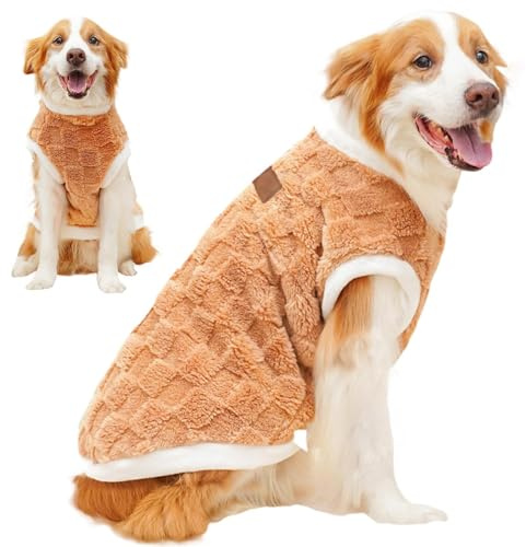 Fierudeng Suéter mediano para perro, abrigo de invierno de felpa, ropa gruesa para clima frío, pijamas para perros grandes, estaciones frías de otoño e invierno