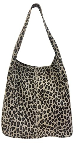 Jeamis Wildleder Shopper Rauhleder Umhängetasche Leopard Veloursleder Tasche Leder Leo Made in Italy