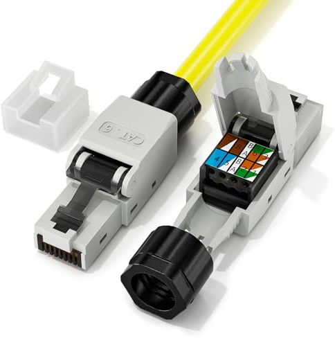 LEENUE Connecteur RJ45 Sans Outil Cat6,1 Gbit/S 250 MHz, Lot de 2 | Enrobé D'or Fiche RJ45 Sans Outils Pour Câble de Pose Cat 6 Cat5E, Compatible câbles de pose 23-26 AWG, RéUtilisable,