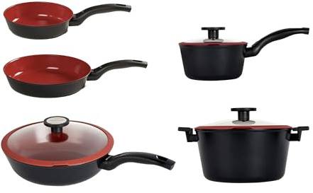CLASSE ITALY, Set Padelle antiadenti 8 Pz. senza PFAS, Antiaderente a 5 strati senza PTFE, PFOA, 100% sicuro, Linea TUSCANY, per Induzione e Fiamma