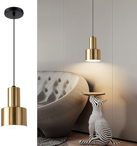 Mikeru Industrial Pendant Light, 12cm Hanging Gold Kitchen Island Pendant Light, Vintage Small LED Lighting Fixtures for Dining Room, Bedroom, Living Room, Study Room
