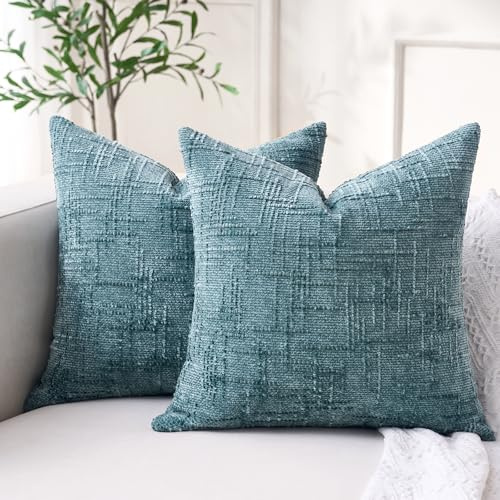 Fundas Cojines 40x40 Cojines Azules Decorativos Chenilla Modernas Cushion Covers Funda Almohada Cuadrada Elegante Boho Cogines Sofá Fundas Cojin 40x40 Turquesa para Sofa Cama Dormitorio Salon Juego 2