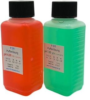 FSRTOP pH-Kalibrierlösungsset, pH 4,00 und 7,00 Pufferlösung, je 100 ml, für pH-Messgeräte, Rot und Grün