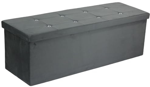 simpa Extra Large Fold Flat Dark Grey Brushed Velvet Ottoman Storage with Thick Comfortable Cushion - 110cm (L) x 38cm (W) x 37cm (H)