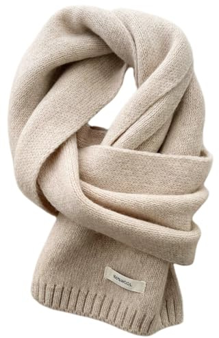 Generisch Winterschal Wollschal Weiche Warm Strickschal - 100% Wolle - Herbst Winter Einfarbig Gestrickter Schal Vielseitiger Kaschmir-Halsschal für Damen Herren, 160 x 20 cm (Beige)