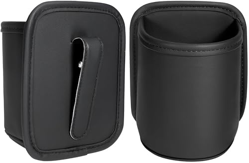 HAOWYYUU 2 Stück Getränkehalter Auto Becherhalter, Getränke Halter aus PU Leder, Car Cup Holder für Autotür Clip - Schwarz
