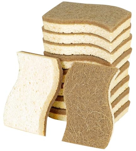ALONK 10 Stück Biologisch Abbaubarer Spülschwamm, Kompostierbarer Naturschwamm aus Baumwolle und Sisalfaser, Geruchsfrei und Kratzfreier, für Geschirr, Küche, Bad