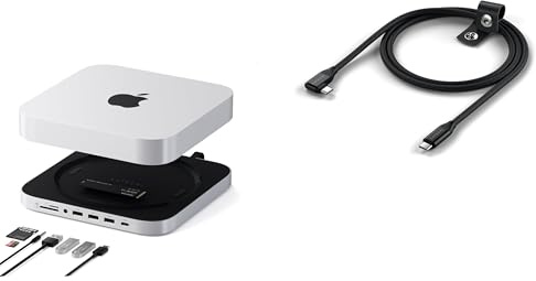𝗦𝗔𝗧𝗘𝗖𝗛𝗜 𝗕𝘂𝗻𝗱𝗹𝗲 para Mac Mini con Carcasa SSD NVMe y Cable USB-C 240W en Ángulo Recto