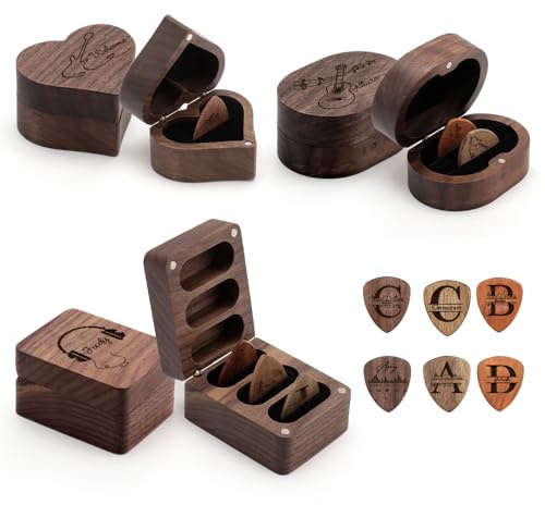 FIDWALL Personalisiertes Plektrum Halter – Gravierte Holz-Plektrenbox, Einzigartiges Gitarren Zubehör für Männer, Ideal für Vatertag, Geburtstagsfeiern & Mehr – Herz, Horizontal & Vertikal