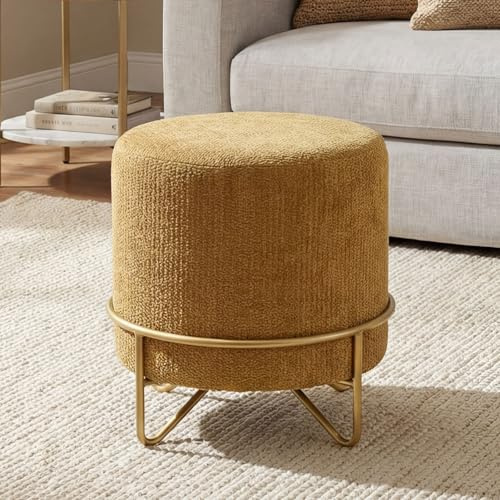Ya-Home Runder Ottoman Chenille, Schminkhocker, runder Sitzhocker, Polsterhocker, Fußhocker für Wohnzimmer Schlafzimmer Flur, Ø 34 x 37 cm, Gelb