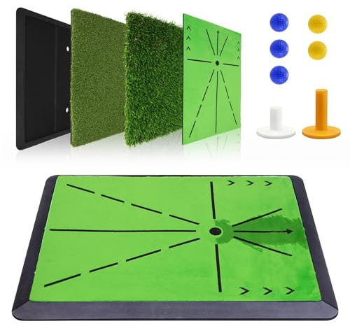 Tappetino da golf 3 in 1 con 3 superfici intercambiabili – Feedback immediato sulla traiettoria dello swing – Base in gomma antiscivolo – Per interni ed esterni