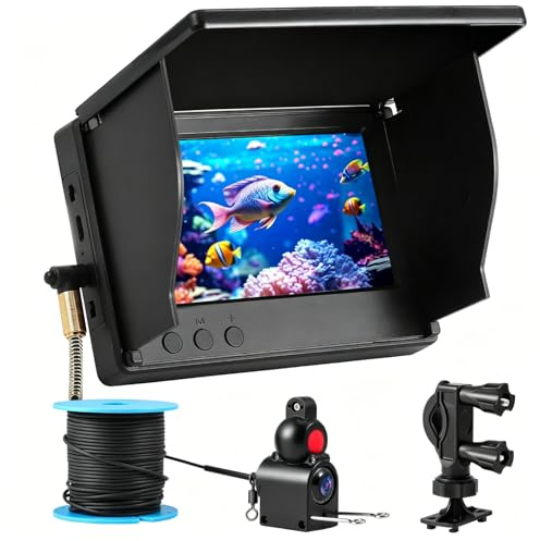 Fischfinder, Unterwasserkamera Angeln, 1080PHD, 4.3 Zoll IPS Display, 2000 Helligkeit, IP68 Wasserdicht mit 30m Kabel, Weitwinkel IR Nachtsicht, 5000mAh Akku, Type-C Schnellladung für Eisfischen, Boot
