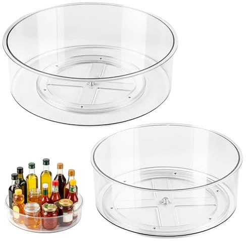HONYUET 2 stycken roterande tallriksorganisatör, 30,5 x 10 cm & 23 x 9 cm Lazy Susan gjord av transparent PET, krydda och parfymförvaring för kök, kylskåp och badrum