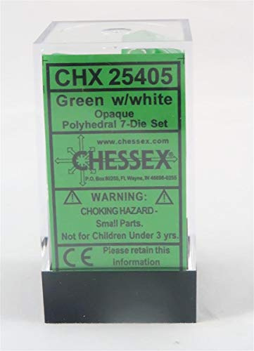 Chessex Polyhedral 7-Die Opaque Dice Set - Green with White [Toy]