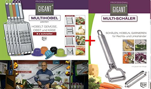 Novabest Gigant Multihobel + V-Messer + Edelstahl-Schäler (Gesamt 4 Einsätze) (Edelstahl)