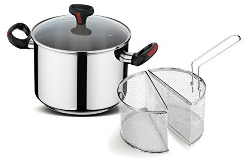 Lagostina Linea Rossa Pentola Multicottura con Doppio Cestello Cottura e Coperchio in Vetro, Ø 22 cm, 5 Litri, Pentola Induzione, Gas e Forno fino a 220 °C, Manicature in Silicone Antiscivolo