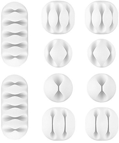 White Cable Tidy Clips, U-horizon 10 Pack Long Lasting Cable Drop Organizer, Cord Management System, Desktop Wire Holder, Hider for Computer or Mouse Cord, Home Office, White