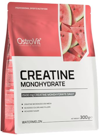 Ostrovit Monohydrate de Créatine Paquet de 1 x 300g Taurine Vitamine B6 Pompe Musculaire Force Pas D'aspartame et Sucre (Watermelon)