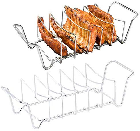 Rosenstein & Söhne Grillguthalter: 2er-Set 2in1-Sparerib-Halter & Bratenkorb für Grill & Ofen, Edelstahl (Fleischhalter, Fleischkörbe)